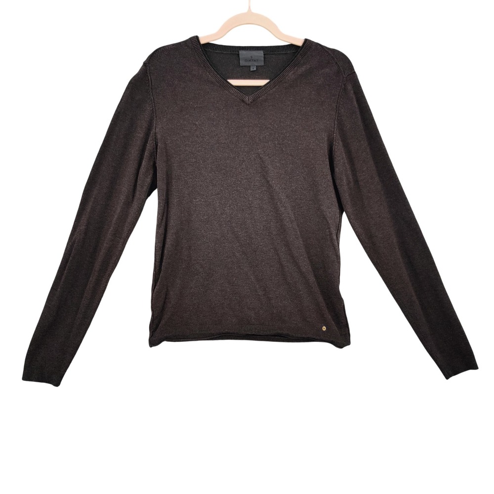 Diktat Mens Academia Quiet Lux Minimalist V-Neck Sweater S Brown Italy Knit Cozy